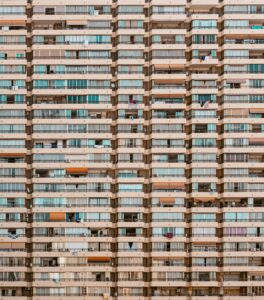A close-up view of a Valencia, Spain apartment building